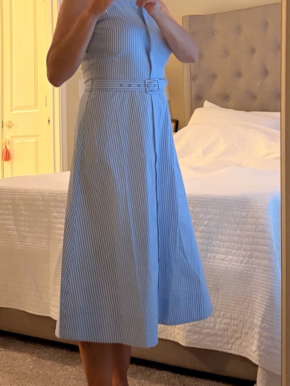 Ann Taylor Light Blue Pinstripe Midi Shirt Dress with Belt NWT - Picture 8 of 9